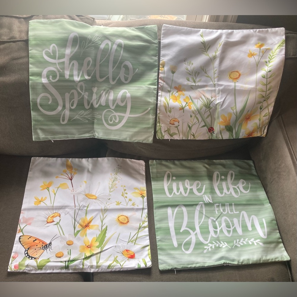 Floral Spring Pillow Covers Set of 4  17.5" x 17.5" NEW